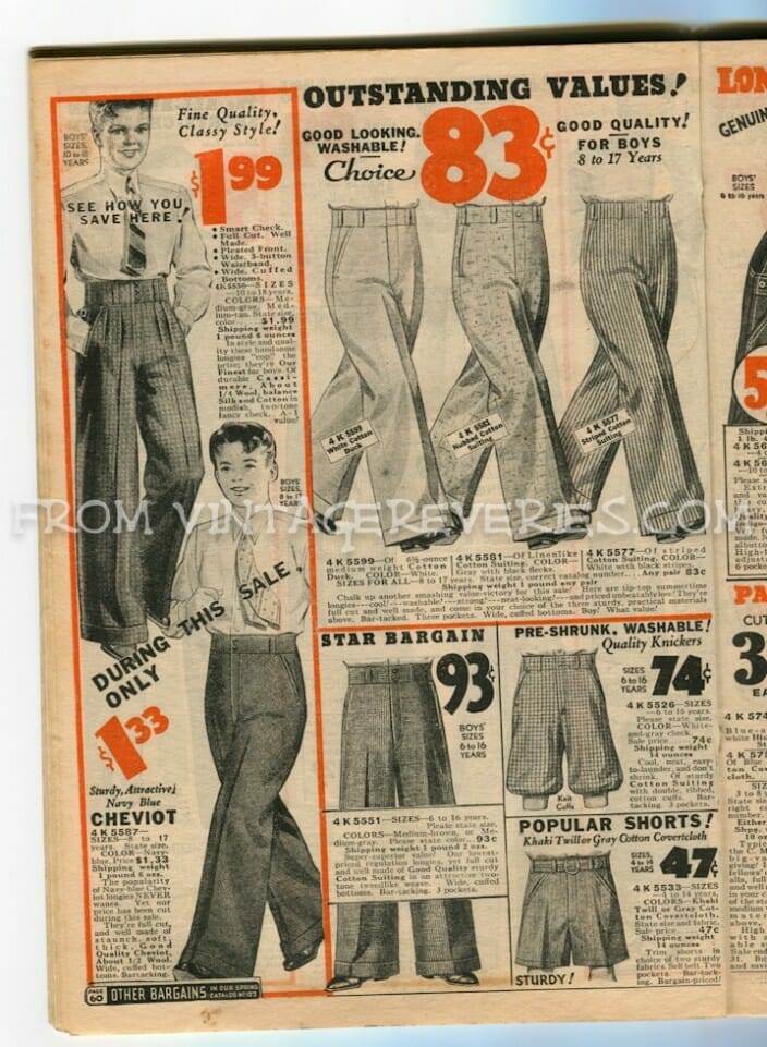 A newspaper advertisement for men's pants from 1935.
