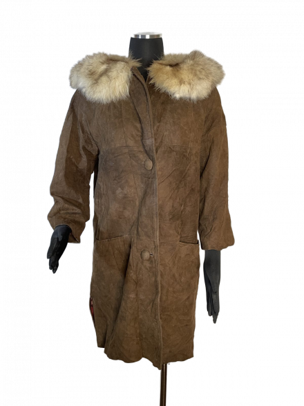 Soft Suede Vintage Coat with Fox Fur Collar available for sale.