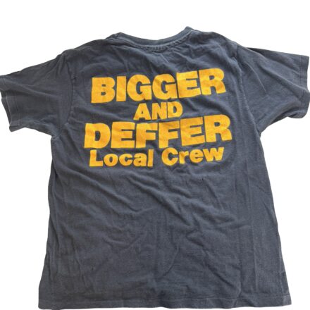 A black vintage 1987 Def Jam Tour Local Crew T-shirt with "BIGGER AND DEFFER" in yellow on the back, Hanes tag, authentic thrashed hip hop grail.