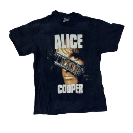 Vintage 1990 Alice Cooper Trashes Detroit T-Shirt featuring concert graphics from the Fox Theatre Trash Tour on a Brockum tag, available in Small/Medium.