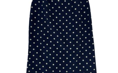 Vintage 80s Navy Polka Dot Pencil Skirt | Handmade Rockabilly Pinup Petite | 27″ Waist