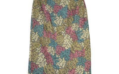 Vintage 80s Pastel Abstract Leaf Skirt | Handmade Silky Jacquard Pencil Midi | Petite 27″ Waist