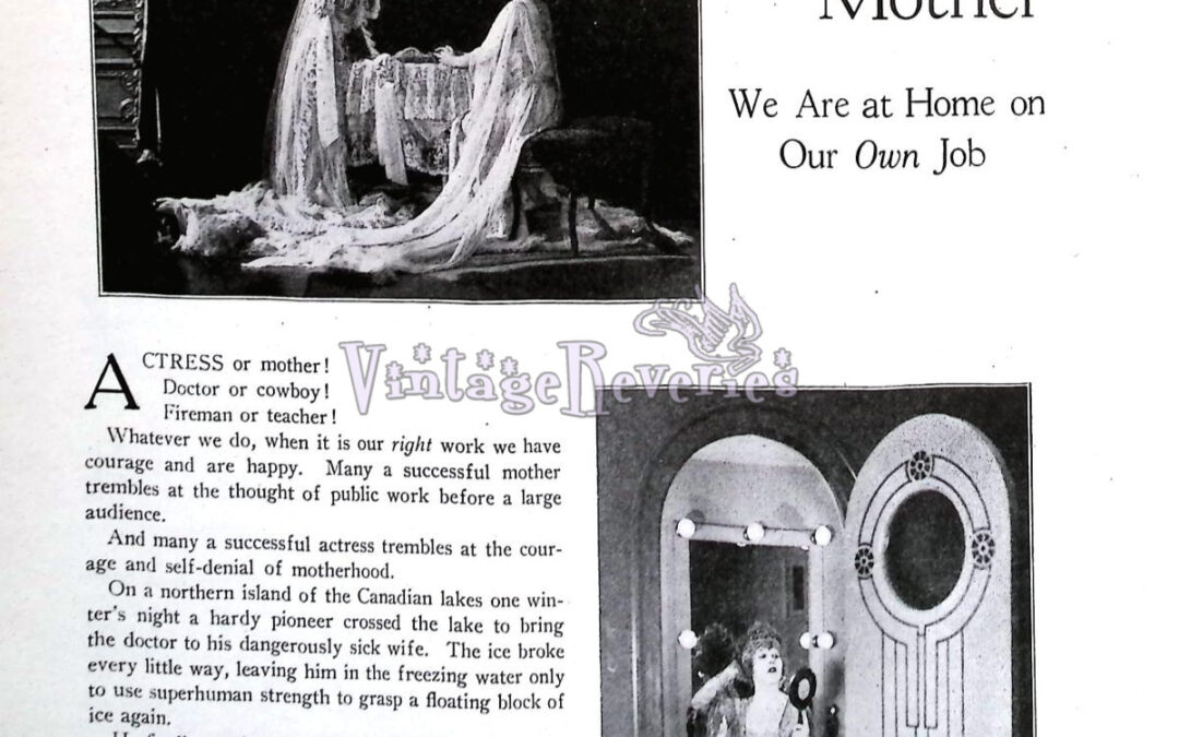 Black-and-white page from Digital Download: Character Reading Magazine Dec-Jan 1924-1925 shows a woman on stage and two near a mirror, capturing a scene evocative of 1920s metaphysical and psychology themes.