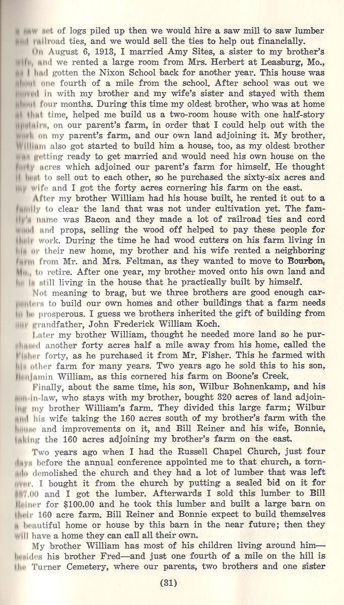 Black-and-white vintage book page, early 20th-century style, features Bohnenkamp family farm history in classic serif text.