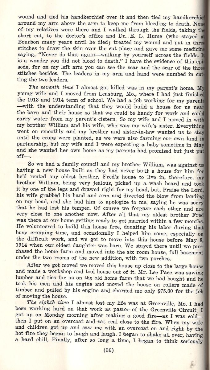 Memoir page with black serif font on cream paper, vintage style, Greenville memoir, Bohnenkamp family history.