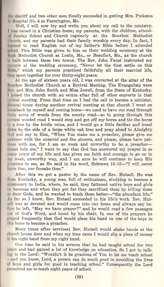 Vintage off-white book page with classic serif black text, discussing Bohnenkamp family history and early religious upbringing.