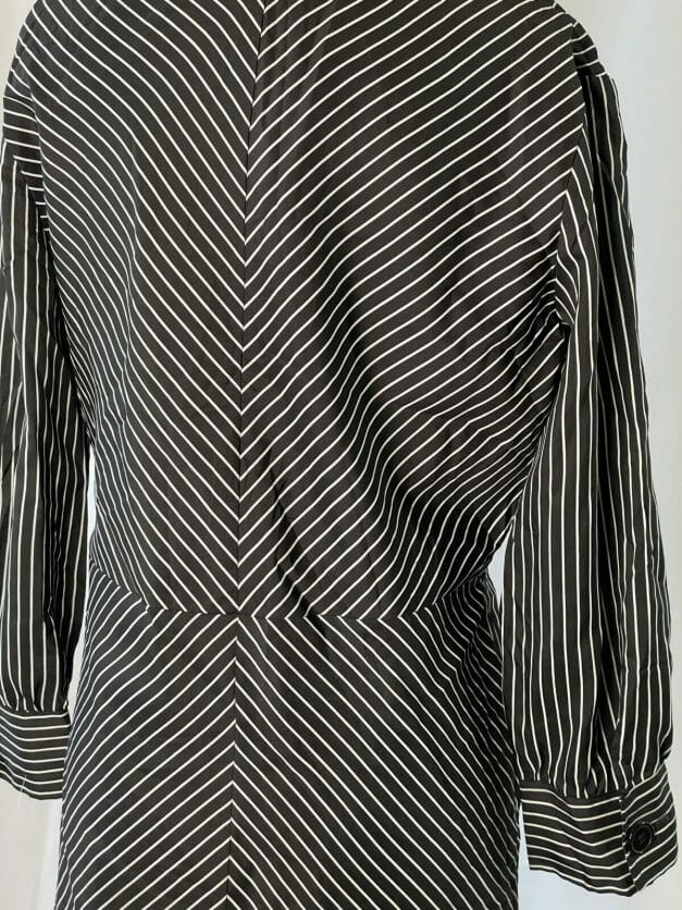 A Cute Classic Long Sleeve Vintage Pinstripe Dress displayed on a mannequin.