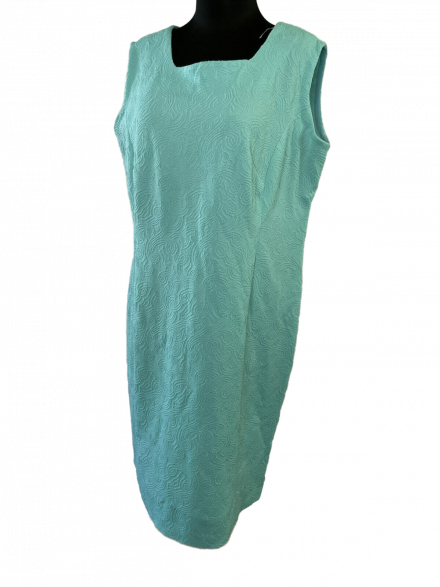 A classic aqua blue vintage summer sheath dress - XL displayed on a mannequin.