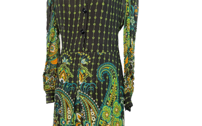 Vintage 1970s or early 1980s psychedelic paisley shirt dress