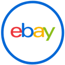 EBay logo in colorful letters inside a blue circle on a light gray background.
